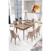 Perla Çizgili Ceviz Yemek Masası Mutfak Masası Açılır Masa Takımı 6 Sandalyeli Açık Cappucino
