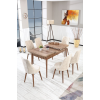 Perla Çizgili Ceviz Yemek Masası Mutfak Masası Açılır Masa Takımı 6 Sandalyeli Krem