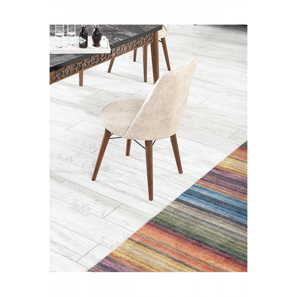 Perla Çizgili Ceviz Yemek Masası Mutfak Masası Açılır Masa Takımı 6 Sandalyeli Krem