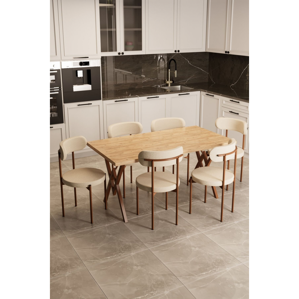 Trend 6 Kişilik Mutfak Masa Takımı Atlantik Çam-Krem-Kahve