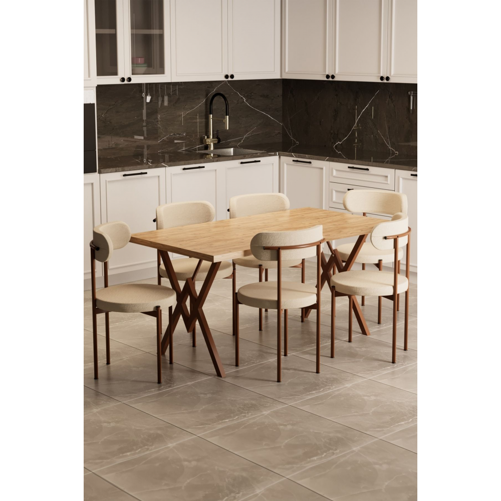Trend 6 Kişilik Mutfak Masa Takımı Atlantik Çam-Krem-Kahve