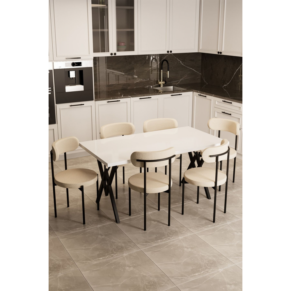 Trend 6 Kişilik Mutfak Masa Takımı Beyaz-Krem-Siyah