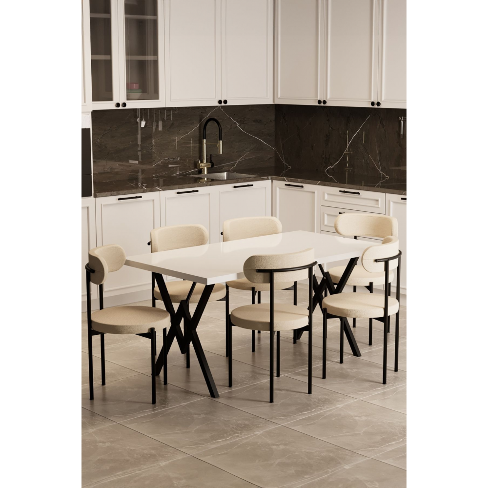 Trend 6 Kişilik Mutfak Masa Takımı Beyaz-Krem-Siyah