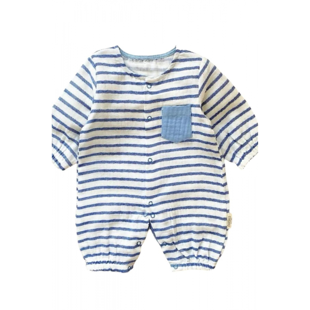 Altıntaş Baby Boydan Çıtçıtlı Çizgi Detaylı Asorti Muslin Mevsimlik 3'lü Tulum Set