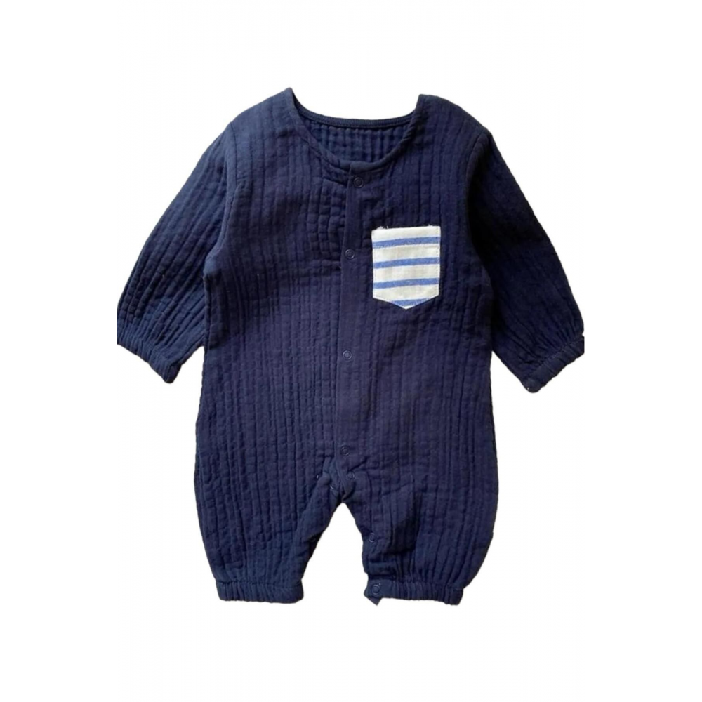 Altıntaş Baby Boydan Çıtçıtlı Çizgi Detaylı Asorti Muslin Mevsimlik 3'lü Tulum Set