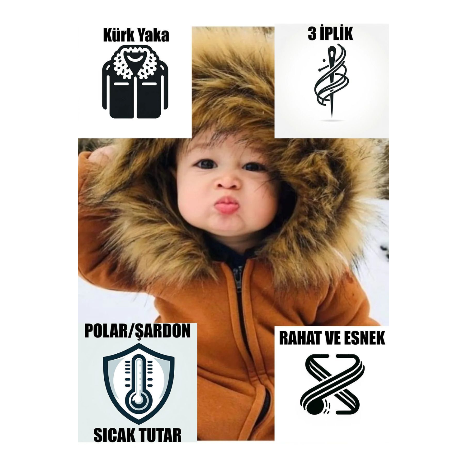 Kürk Yaka Kapüşonlu Içi Polarlı Tulum Bebek Ve Çocuklar Için Giyim Erkek Ve Kız Bayramlık Hediye