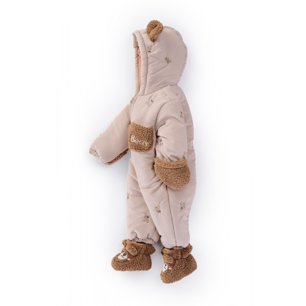 Yeni Bebek Sevimli Ayı Figürlü Kışlık Kürklü Patik-Eldivenli Kapüşonlu Kozmonot-Astronot Tulum