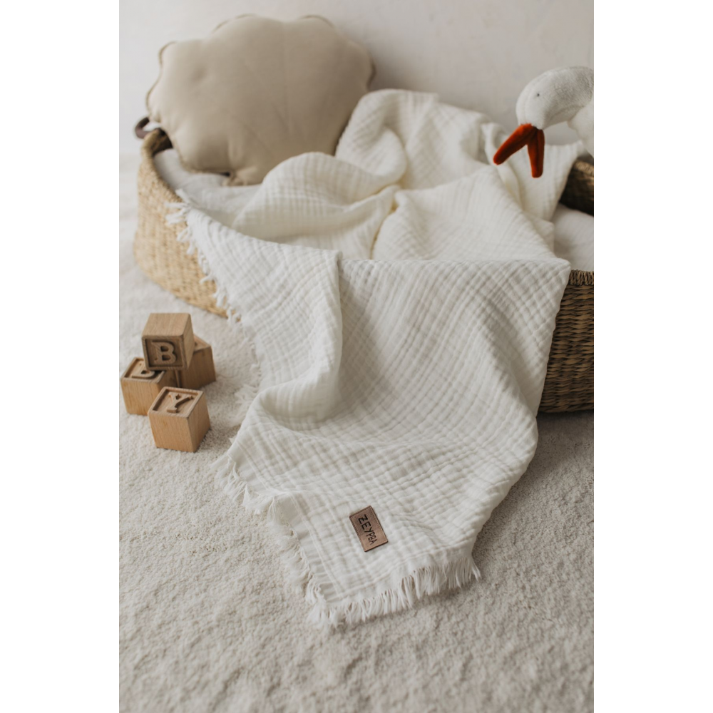 Ekru Müslin Püsküllü 4 Katlı Müslin 110x110cm Pamuksu Yumuşaklık / Pamuk Müslin