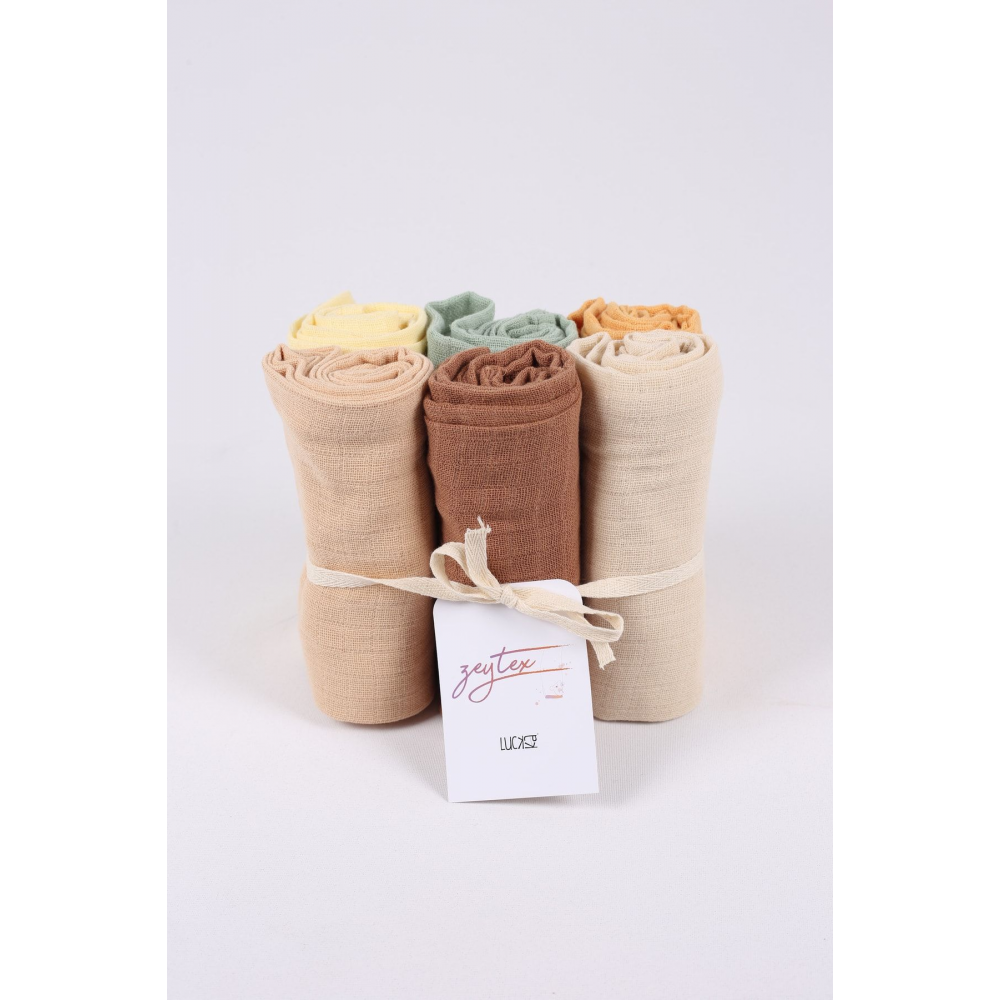 Unisex Renkli %100 Pamuk 6'lı Çok Amaçlı Müslin Bez, Örtü, Battaniye Seti - 75x75 Cm