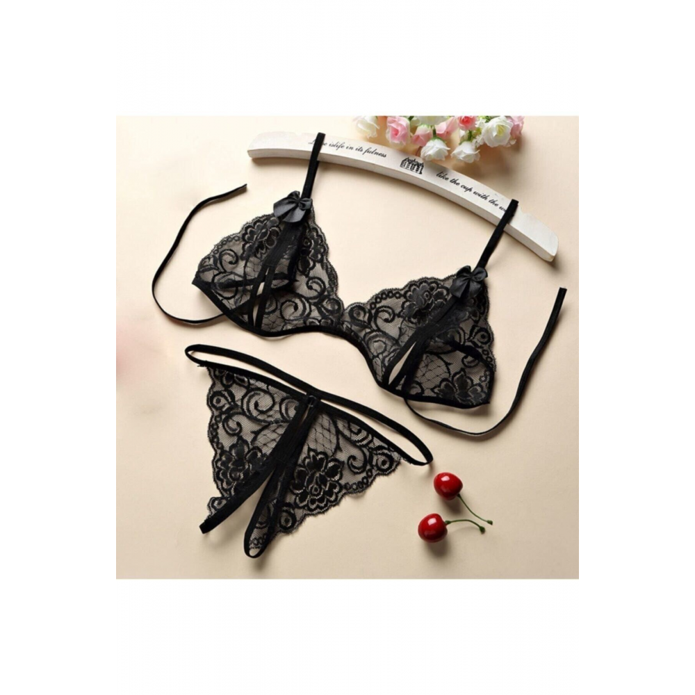 Kadın Siyah Dantel Sütyen Külot Takımı