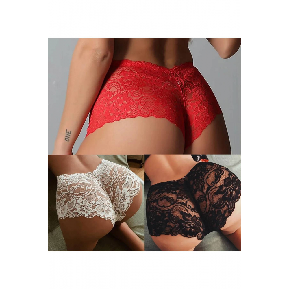 Dantelli Şort Boxer Kadın Külot 3'lü