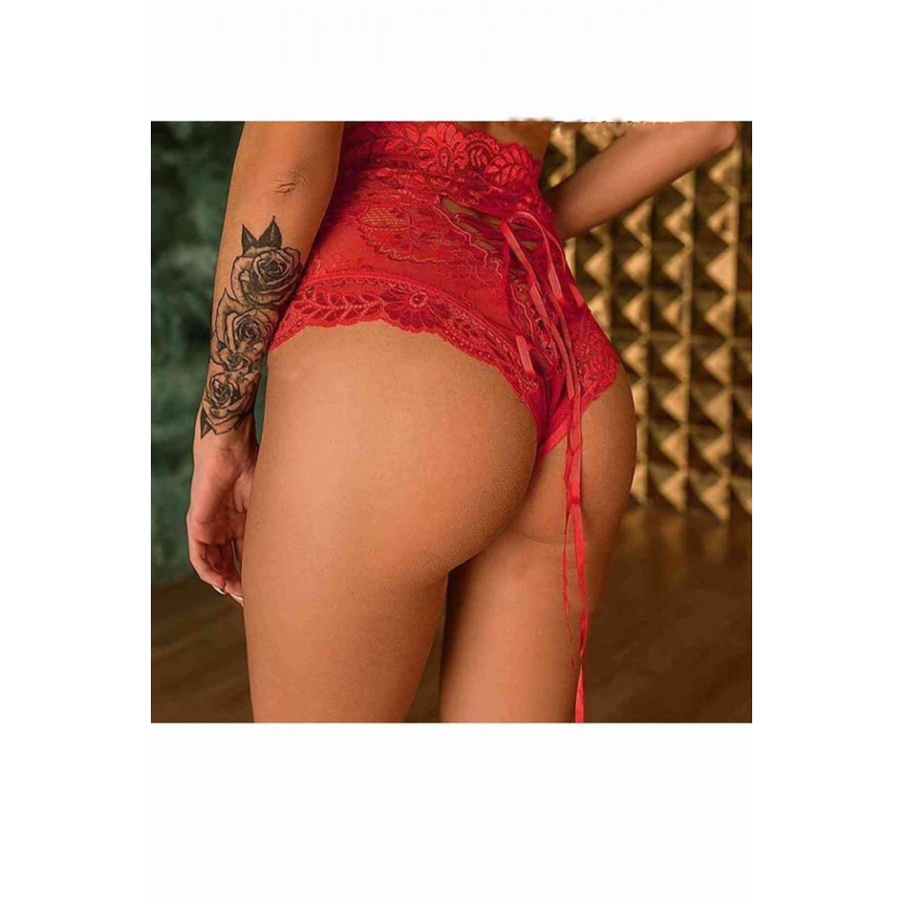Sismila Yüksek Bel Dantel Külot Kırmızı