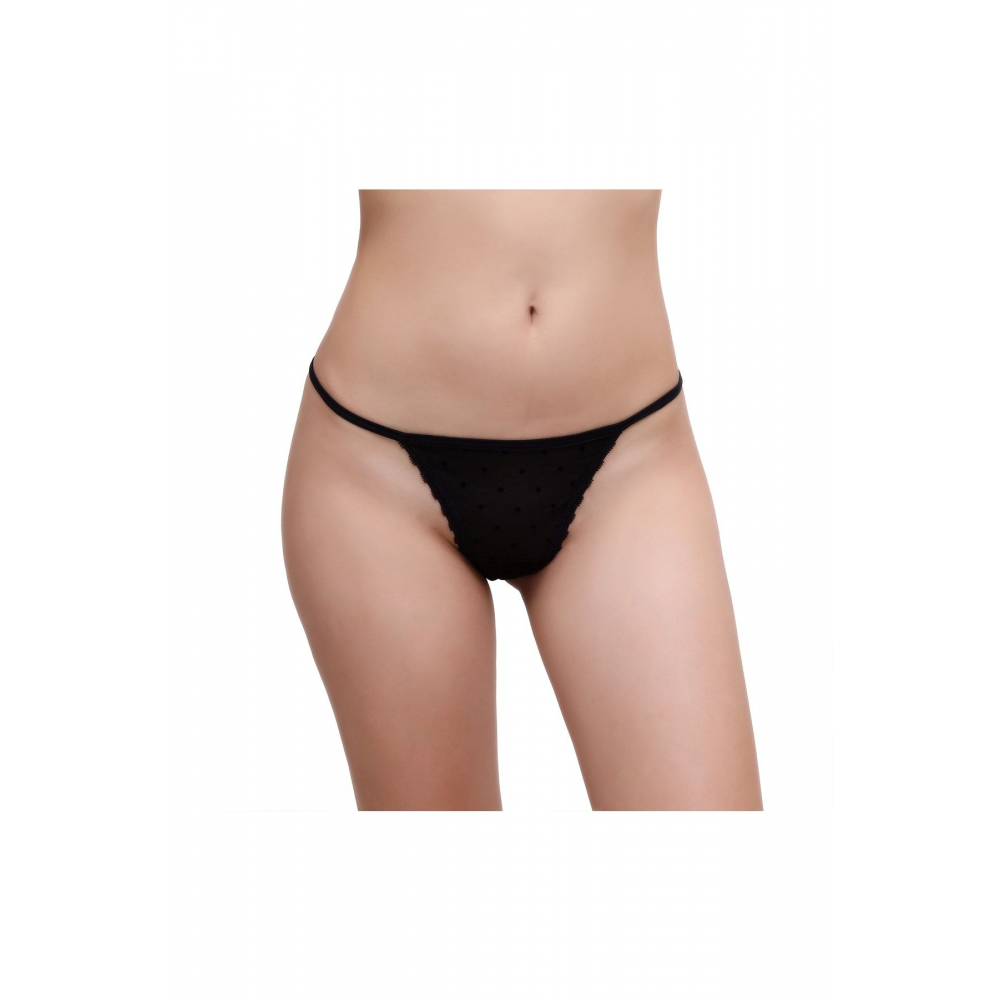 Kadın Siyah Flok Baskılı Tül Tasarım Tanga