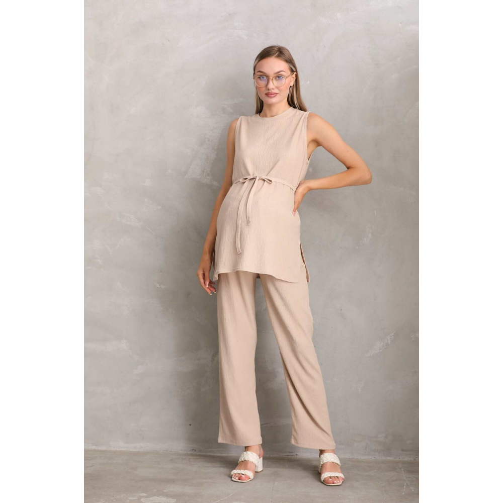 Önden Kuşak Detaylı Hamile ve Lohusa Kolsuz Alt - Üst Takım