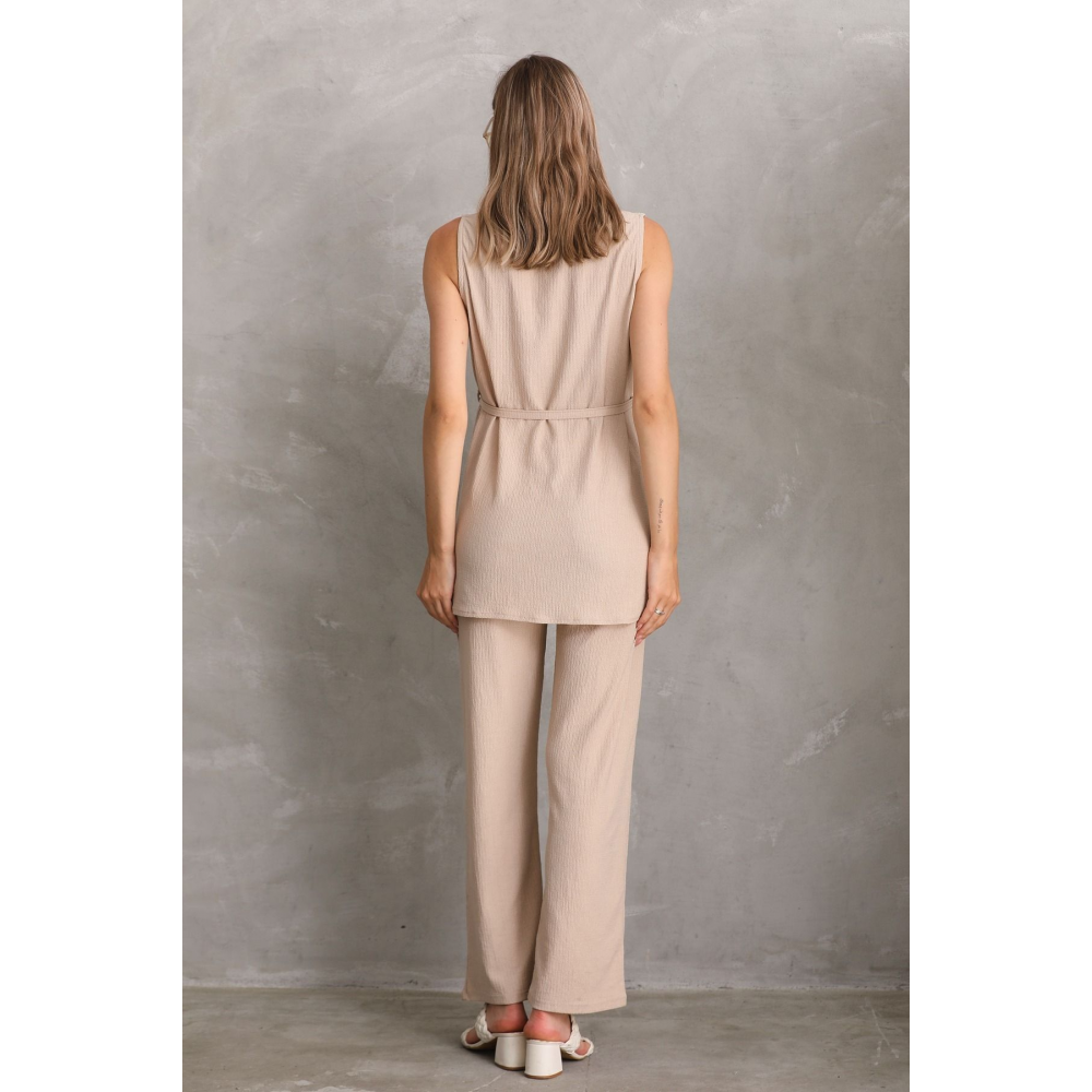 Önden Kuşak Detaylı Hamile ve Lohusa Kolsuz Alt - Üst Takım