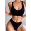Kadın Siyah Kaşkorse Kumaş Iç Çamaşır Takımı