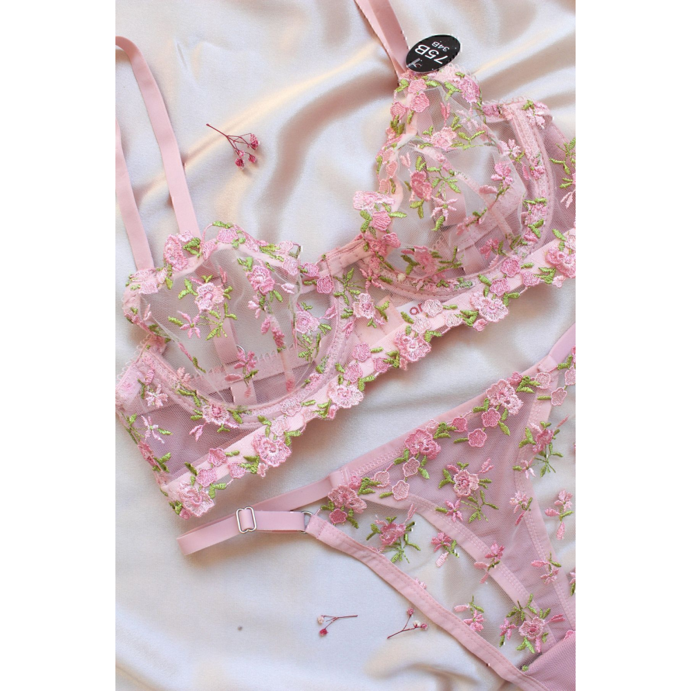 Pembe Dantelli Bralet Takım (Sütyen&Tanga)