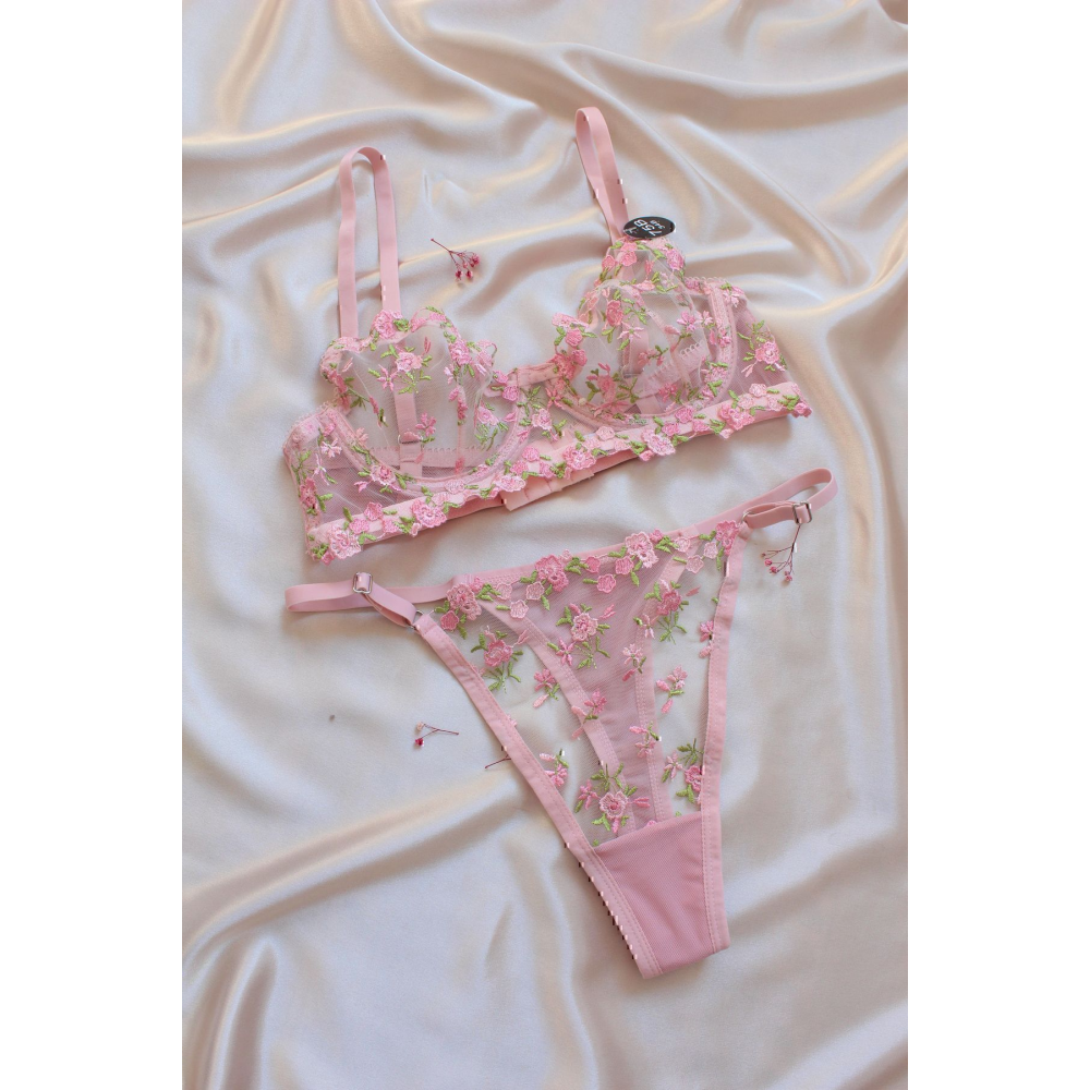 Pembe Dantelli Bralet Takım (Sütyen&Tanga)