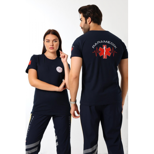 Paramedik Yuvarlak Yaka Penye Kısa Kol Tshirt - Lacivert