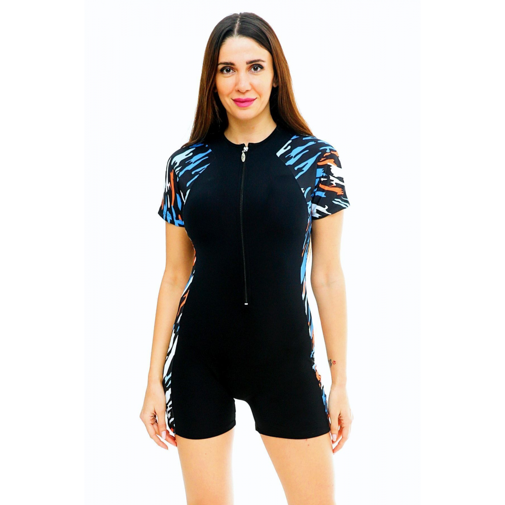 Kısa Kollu Fermuarlı Yüzücü Mayo Tek Parça Sörf Mayo Özel Tasarım Renkli