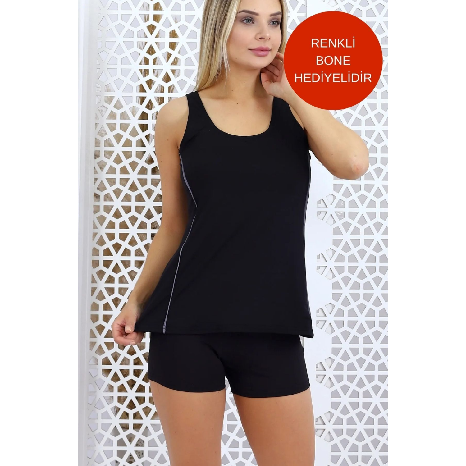 Şortlu Tankini Esnek Likralı Kumaş Şortu Astarlı