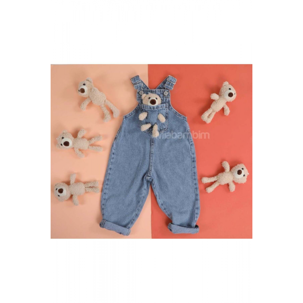 Ayıcıklı Kot Salopet Açık Mavi Tulum