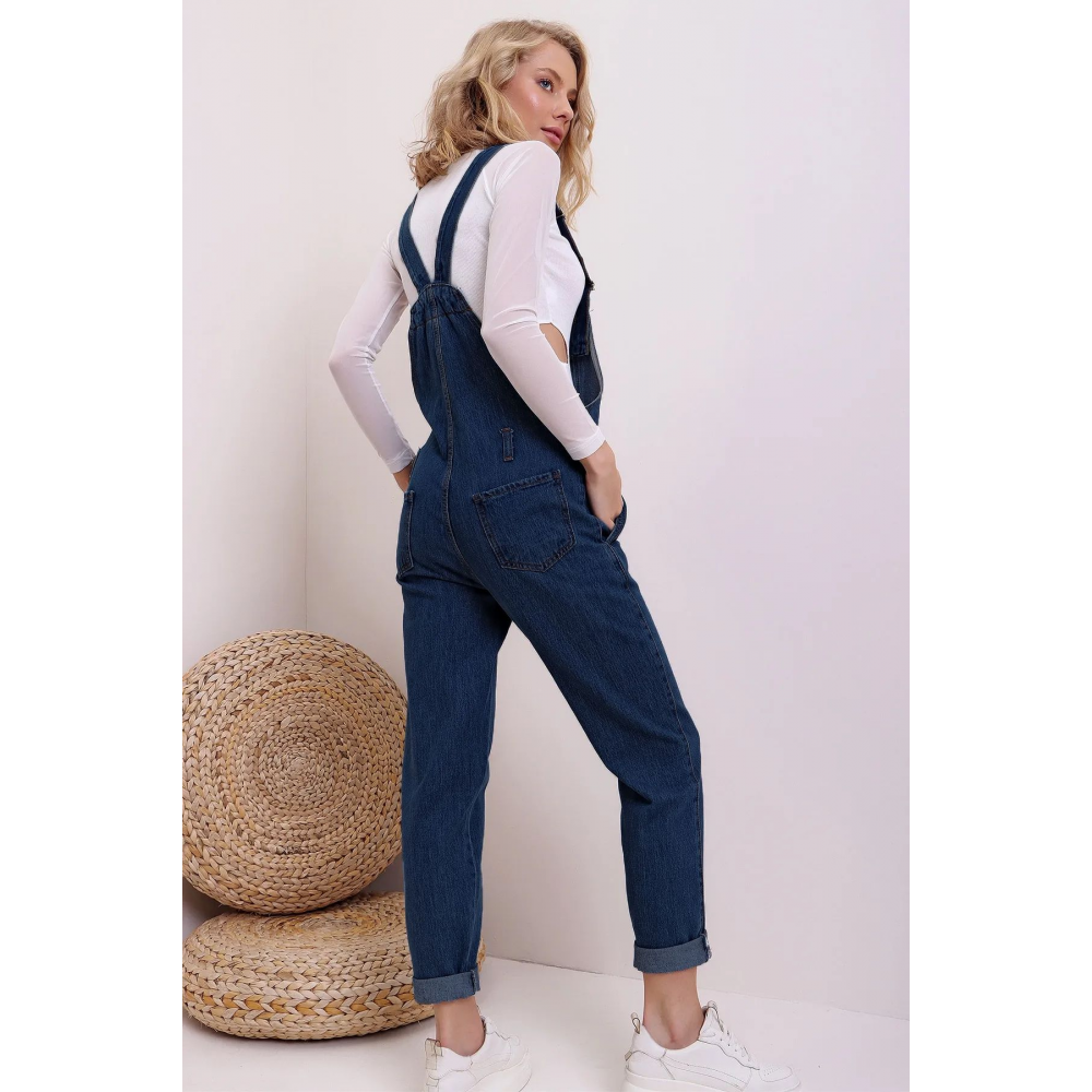 Kadın Koyu Mavi Denim Bahçıvan Salopet DF-SL1000