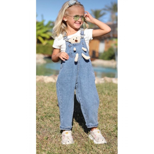 Unisex Ayıcıklı Kot Salopet Tulum