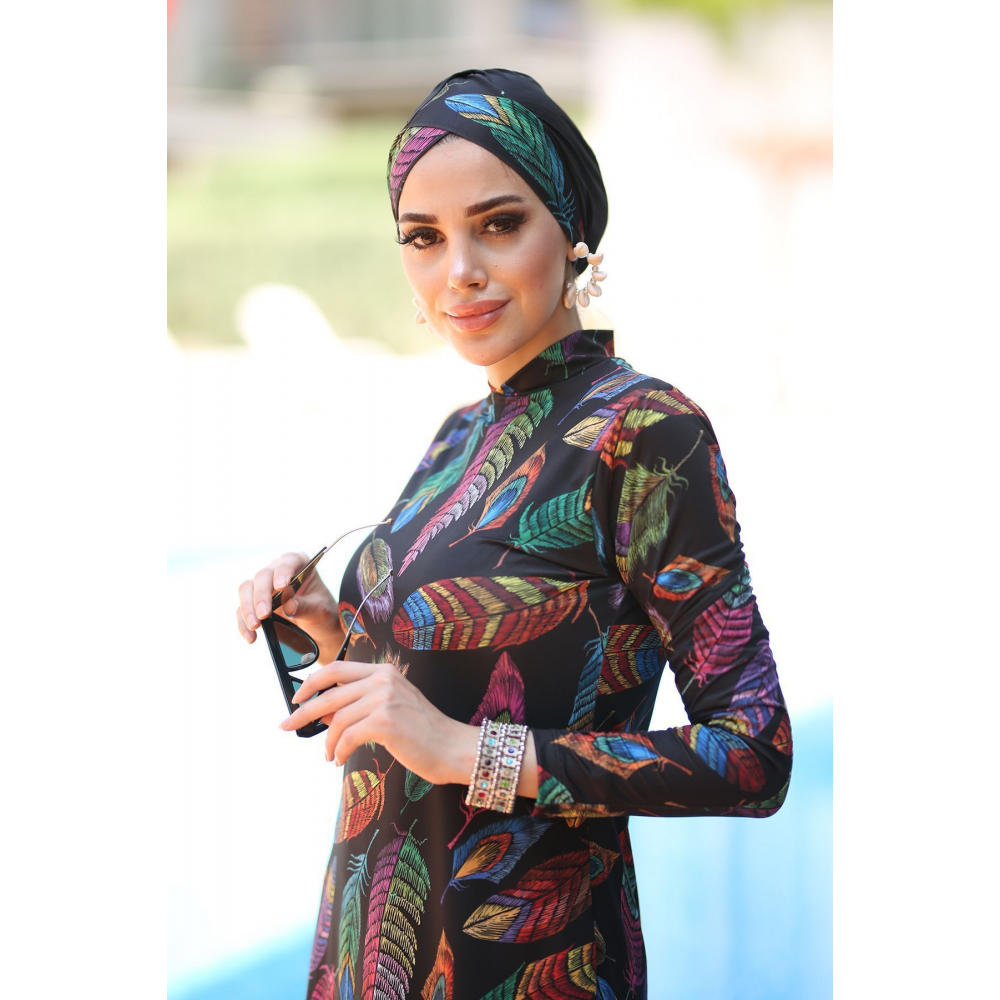 Likralı Tam Kapalı Tesettür Mayo Tüy Yapraklı 2013 Tuğba