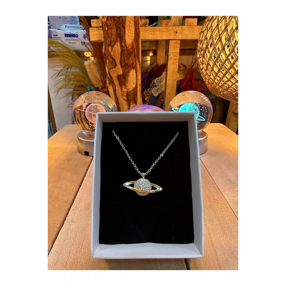 Renk değiştiren led ışıklı cam satürn kız küre dolunay lamba kristal top ve zirkon satürn kolye