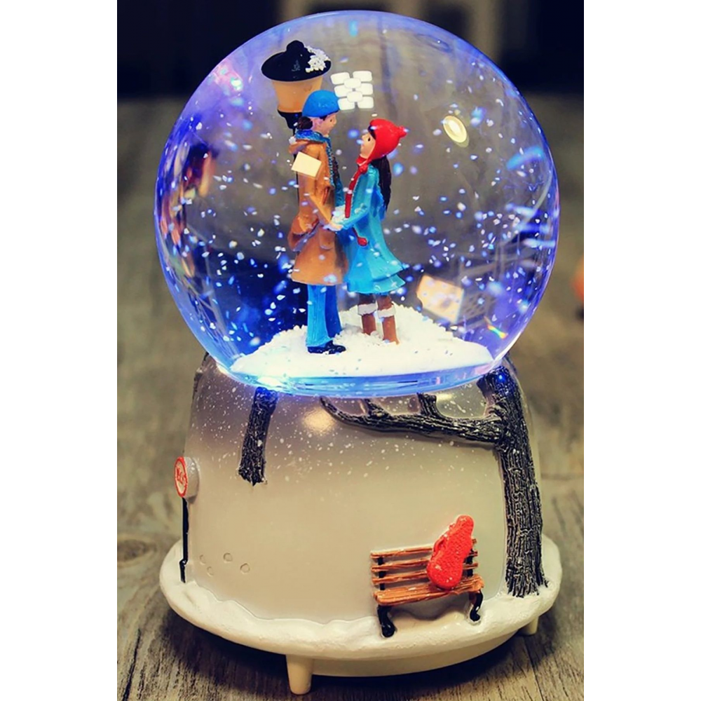 Sevgili Aşıklar Temalı Kar Küresi Müzikli Işıklı Sevgiliye Hediye