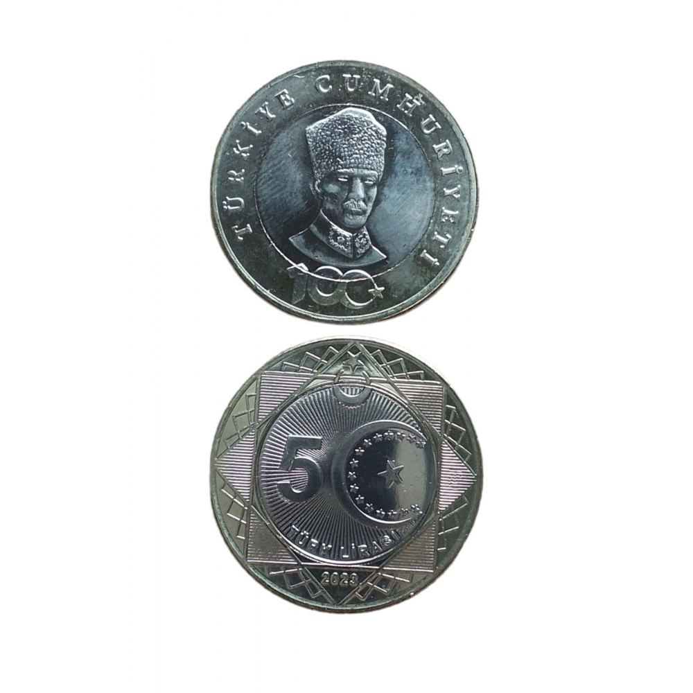 Cumhuriyet'in 100 Yıl Hatıra 5 TL Madenî Para. Hatıra Tedavül Para.