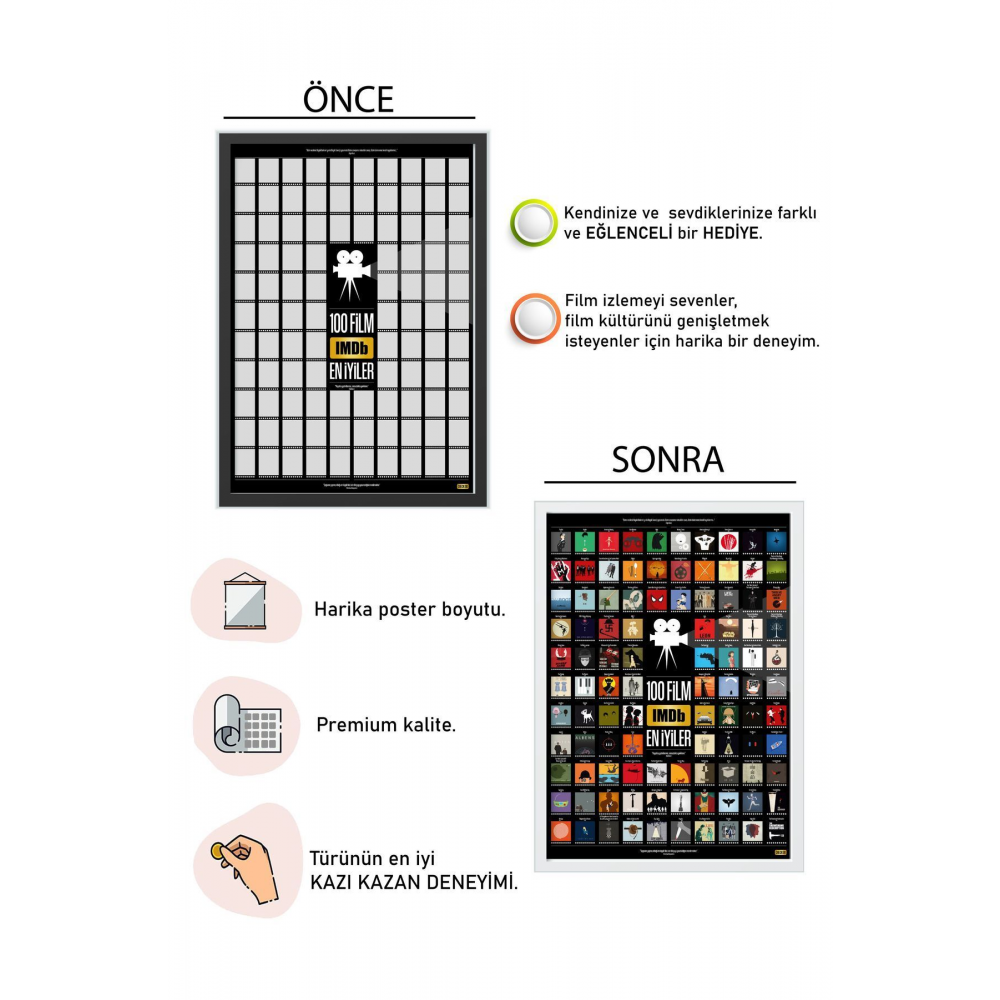 IMDb TOP 100 Kazıkazan Film Posteri, Kazınabilir Poster, En İyi 100 IMDb Filmi, Kolayca Kazınabilir
