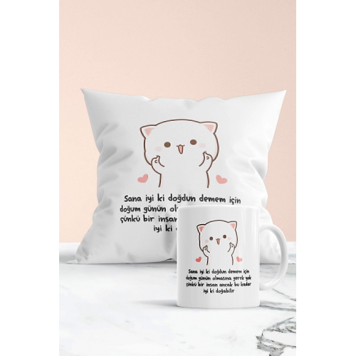 Insan Ancak Bu Kadar Iyi Ki Doğabilir Baskılı Hediyelik Yastık Ve Kupa Seti