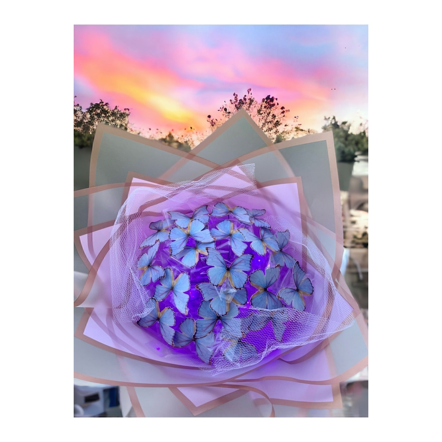 Led Işıklı Mor Kelebek Buketi Sevgiliye Hediye Doğum Anneler Günü Yapay Çiçek Solmayan Anneye