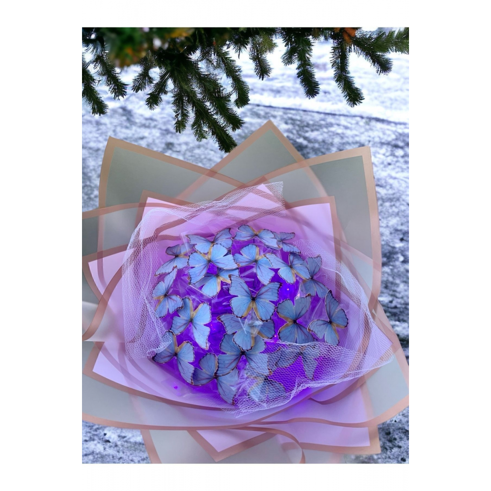 Led Işıklı Mor Kelebek Buketi Sevgiliye Hediye Doğum Anneler Günü Yapay Çiçek Solmayan Anneye