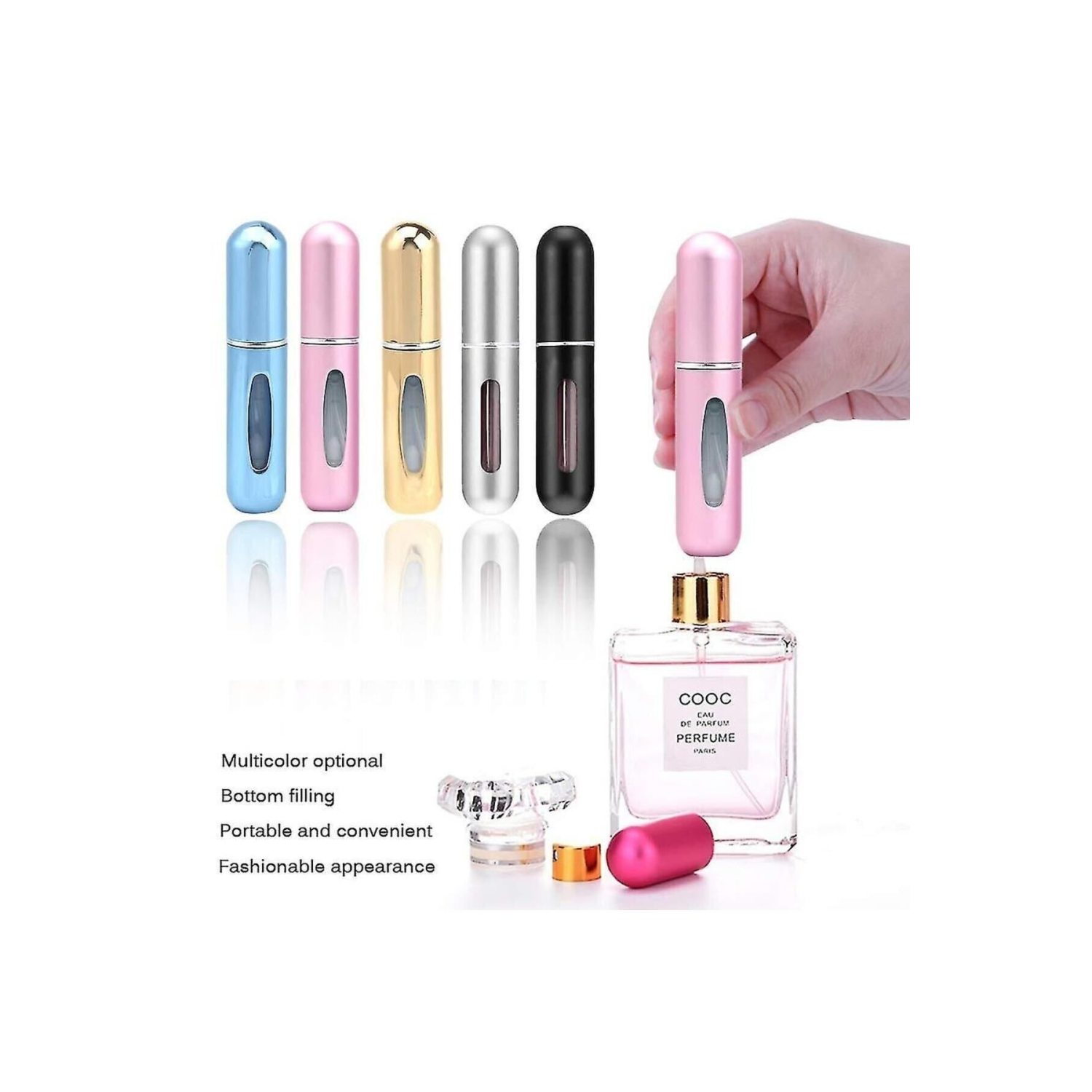 Parfüm Şişesinden Çanta Içi Mini Doldurulabilir Seyahat Cep Yedek Parfüm Şişesi 5 ml Parlak...