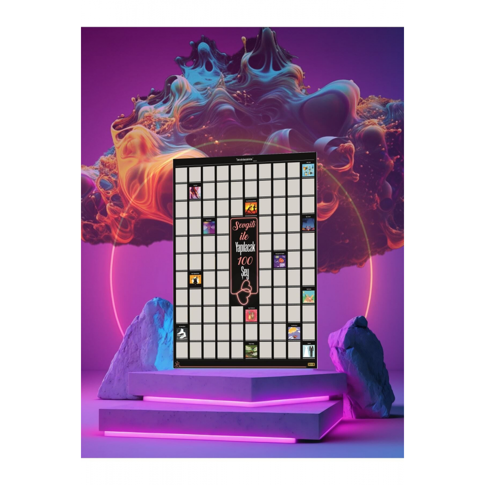 Sevgili Ile Yapılacak 100 Şey Kazıkazan Poster, Sevgiliye Hediye, Kazınabilir Poster, Hediyelik