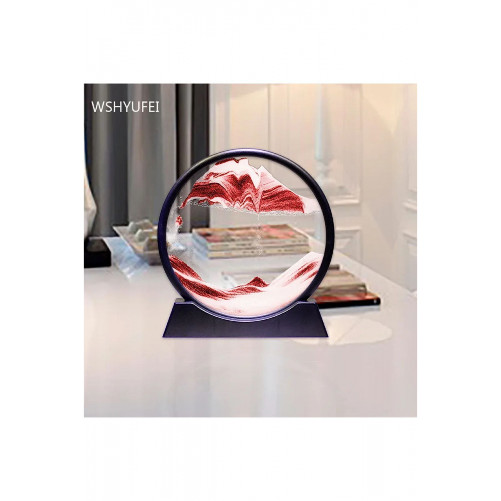 Kirmizi Dekoratif Yuvarlak Kum Saati Hediyelik 3d Hareketli Kum Saati Derin Si?yah Çerçeve