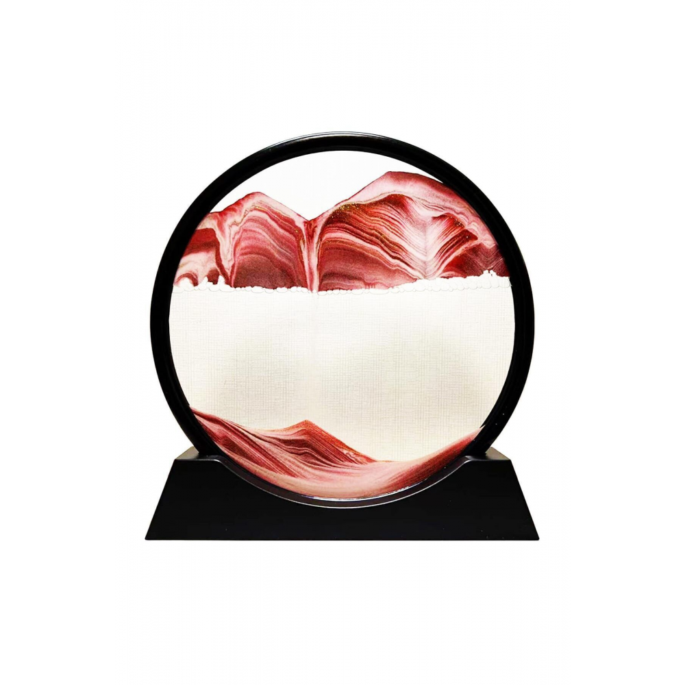 Kirmizi Dekoratif Yuvarlak Kum Saati Hediyelik 3d Hareketli Kum Saati Derin Si?yah Çerçeve