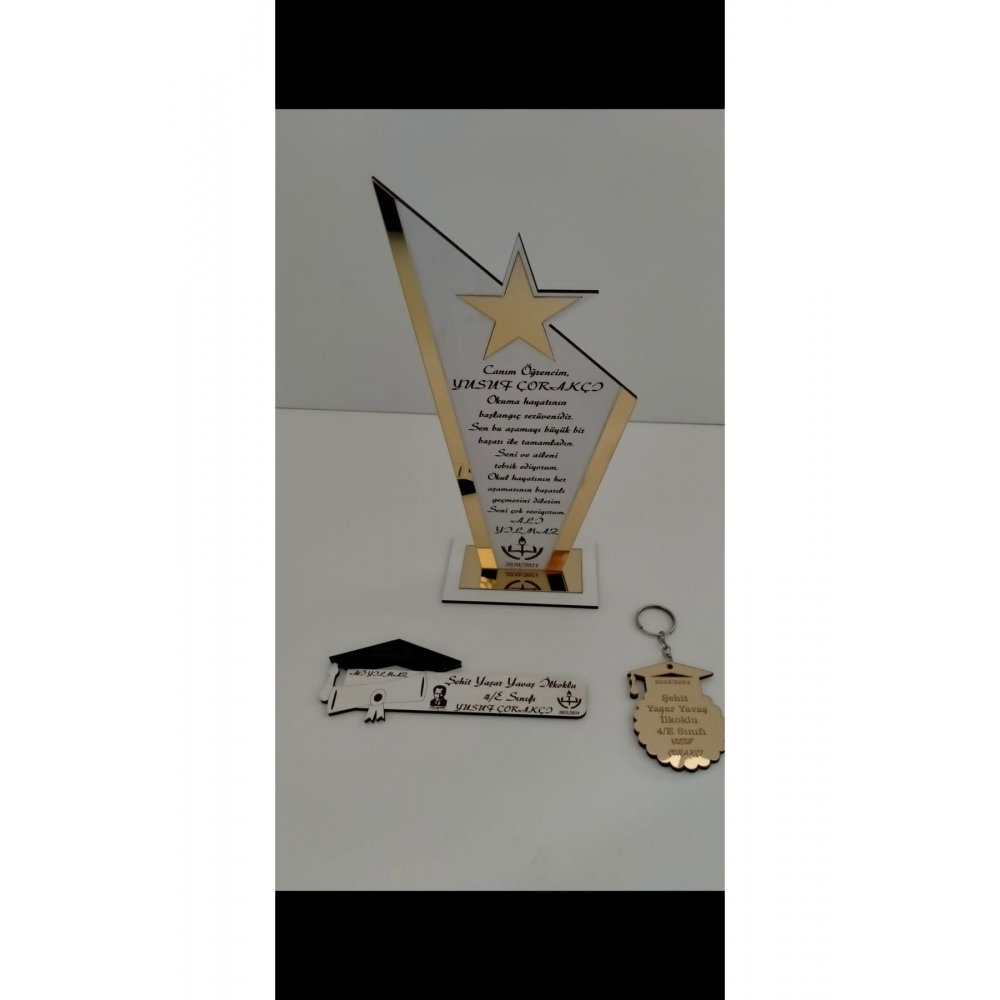 Okul Mezuniyet Hartırası 3 Lü Set Gold Veya Gümüş Pleksi Kişiye Özel