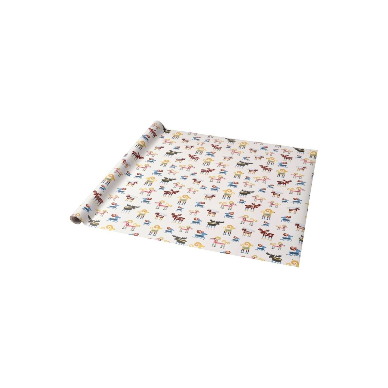 Vınter 3 Metre Beyaz Geyik Motifli Çok Renkli Hediye Ambalaj Paketi Kağıdı Kağıt