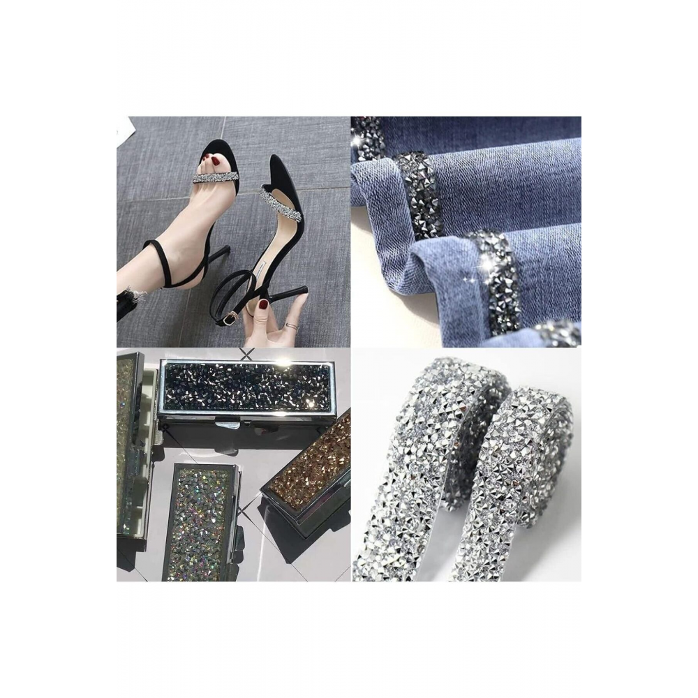 Hayal Model Taşlı Ütüyle Yapışan Şerit Aplik Gümüş