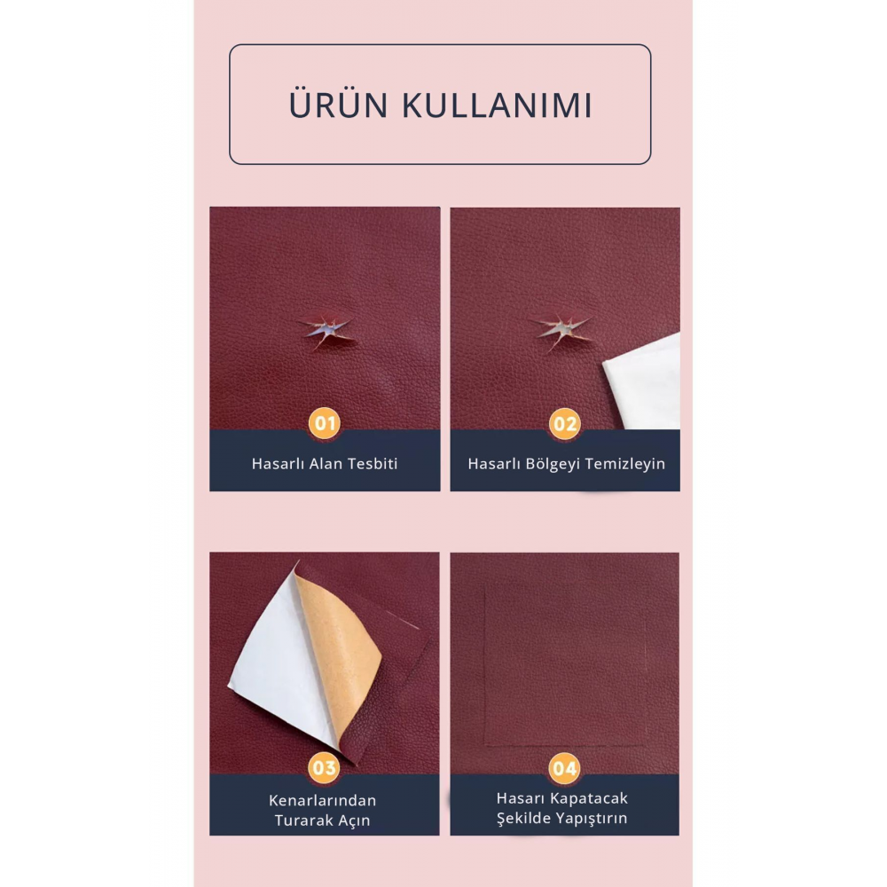 Yüksek Kaliteli Kendinden Yapışkanlı Deri Döşeme Deri Tamir Kiti 100x50 (SİYAH)