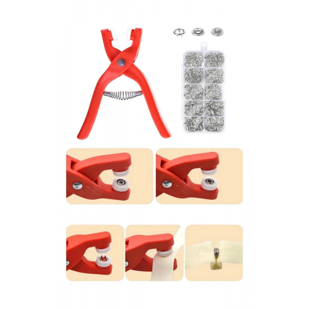 Pratik 100'lü Çıt Çıt Takma Çakım Makinesi Takım Seti 9.5 Mm Çıt Çıt Takma Seti