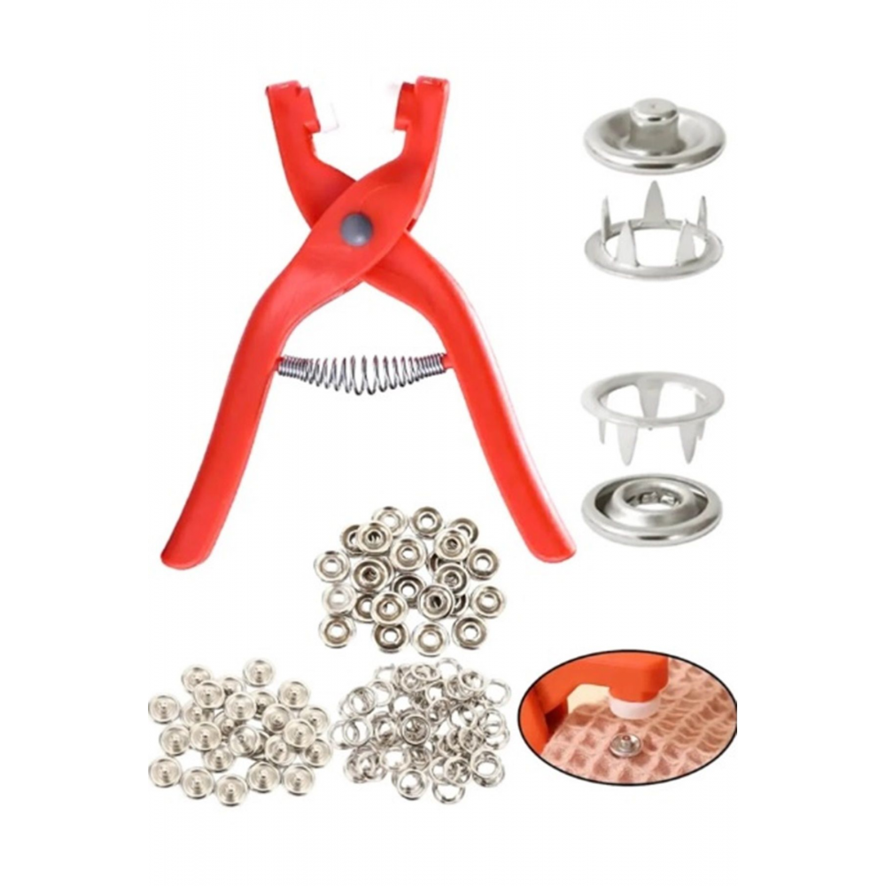 Pratik 100'lü Çıt Çıt Takma Çakım Makinesi Takım Seti Saklama Kutusu Dahil 9.5 Mm Çıt Çıt Takma Seti