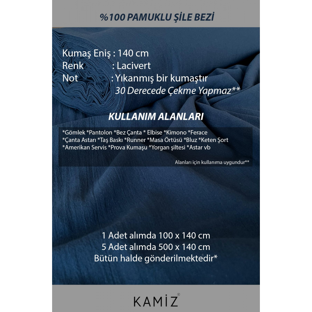 Lacivert Şile Bezi Organik Kumaş-%100 Pamuklu Şile Bezi
