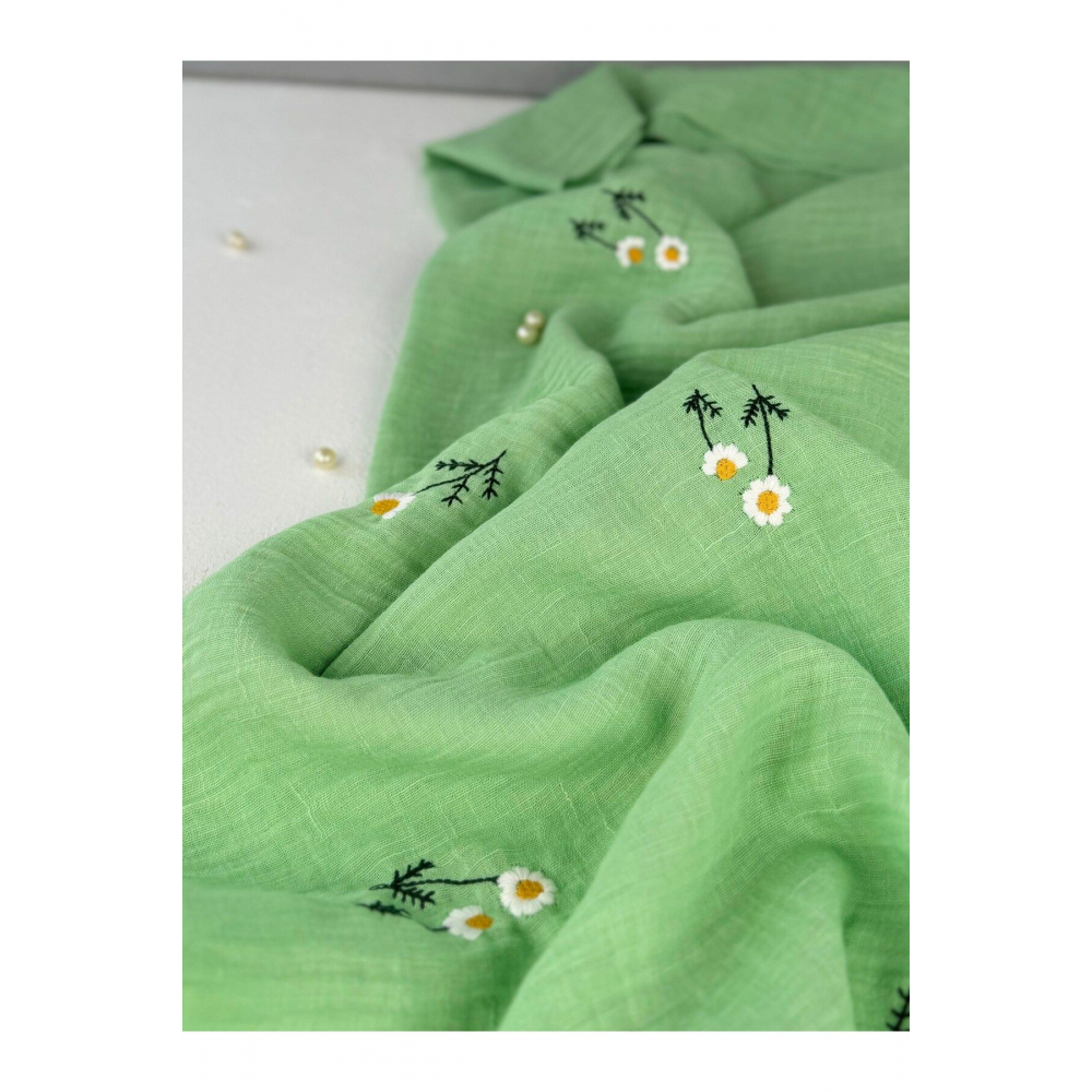 Papatya Nakışlı Eni 140cm Çift Katlı Müslin Kumaş