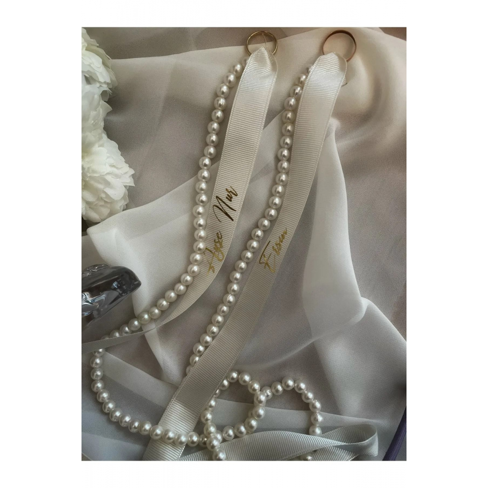 Incili Krem Renk Söz&nişan Kişiye Özel Yüzük Kurdelesi