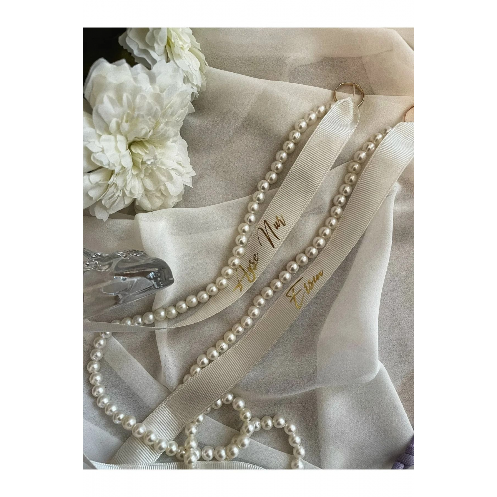 Incili Krem Renk Söz&nişan Kişiye Özel Yüzük Kurdelesi